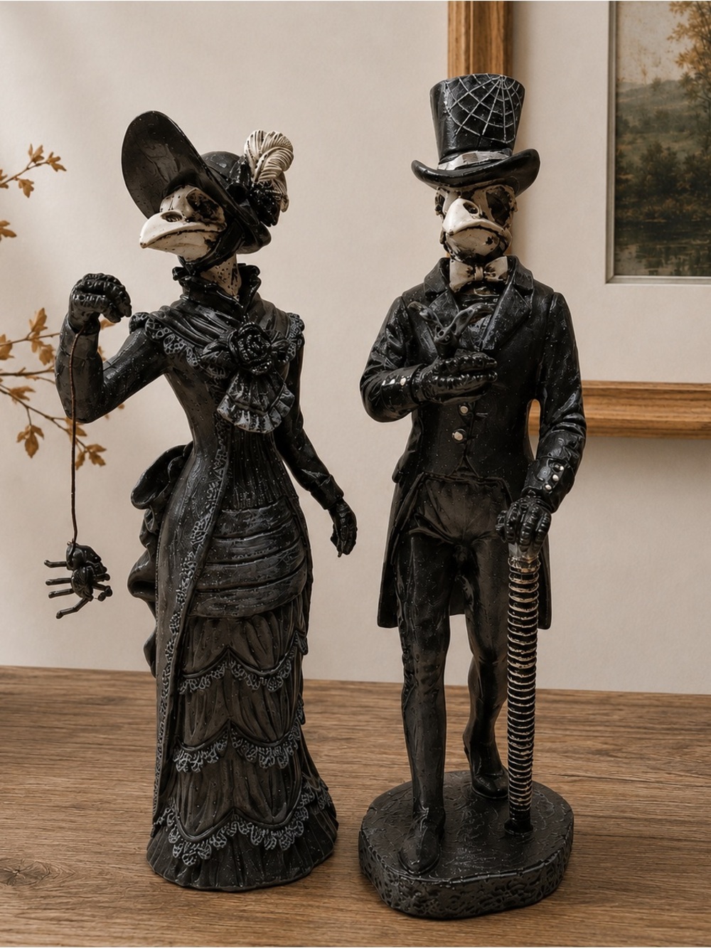 Hallows Eve Plague Doctor Gentleman Figurine Set Gothic Halloween Decor NIB